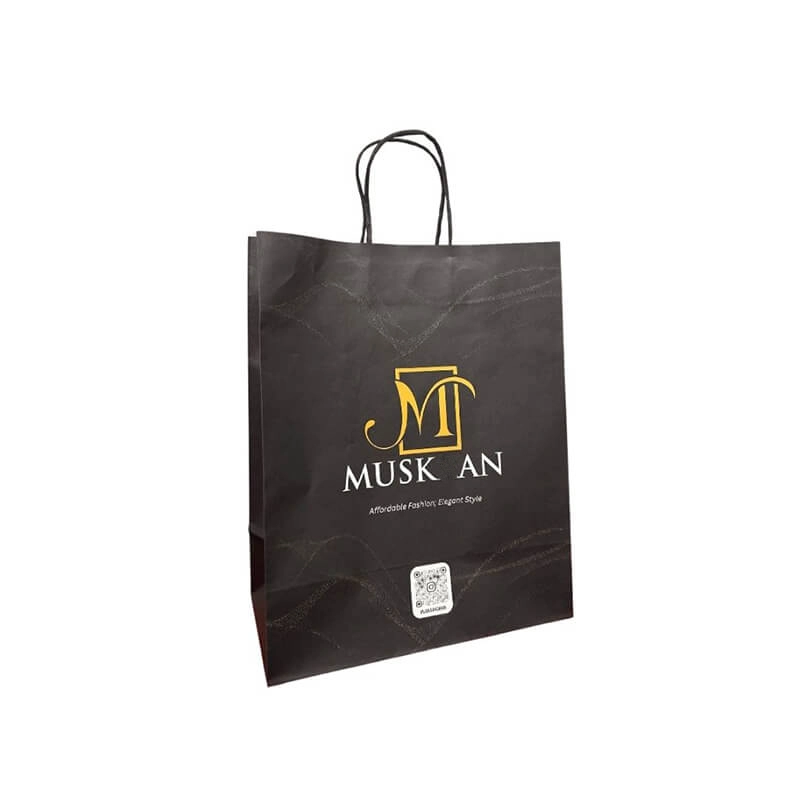 black printed kraft paper bag with twisted handles